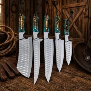 5-Piece Stainless Steel Full Tang Kitchen Knife Set with Premium Pinecone Handle